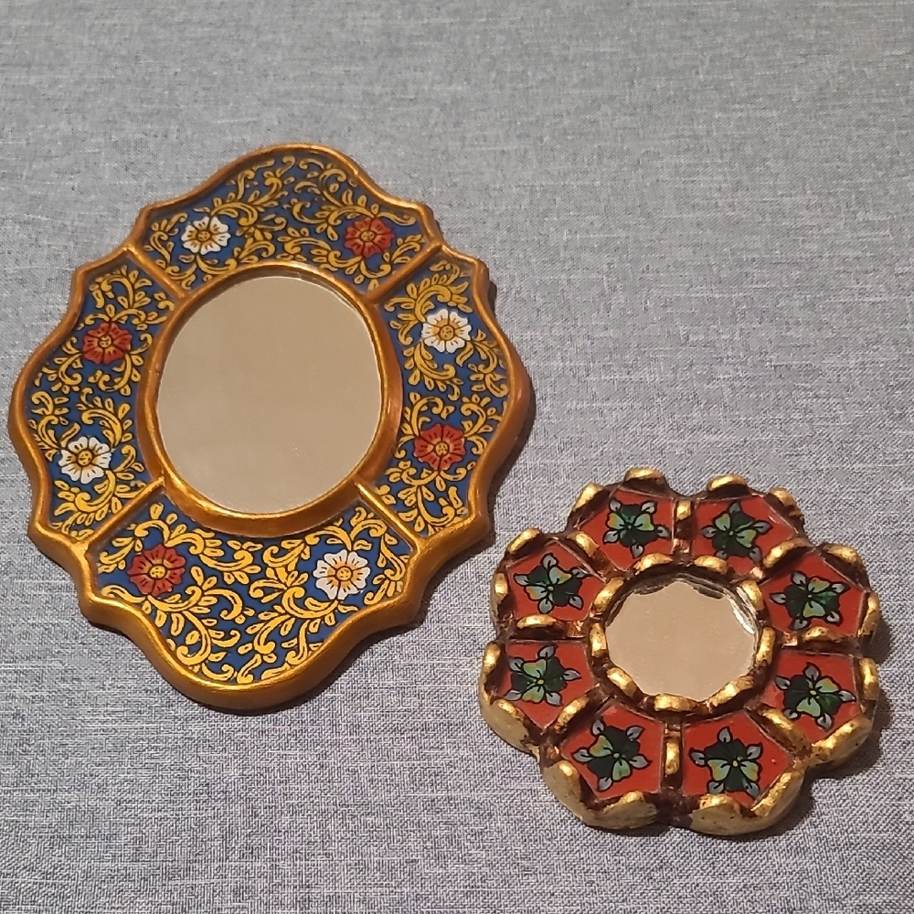 Decorative Gold and Red Floral Mirrors
